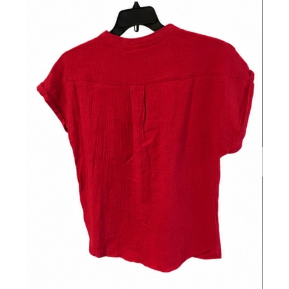 Quince Cotton Gauze Henley Top Womens Small Red NEW Short Sleeve Button Front - Picture 6 of 9